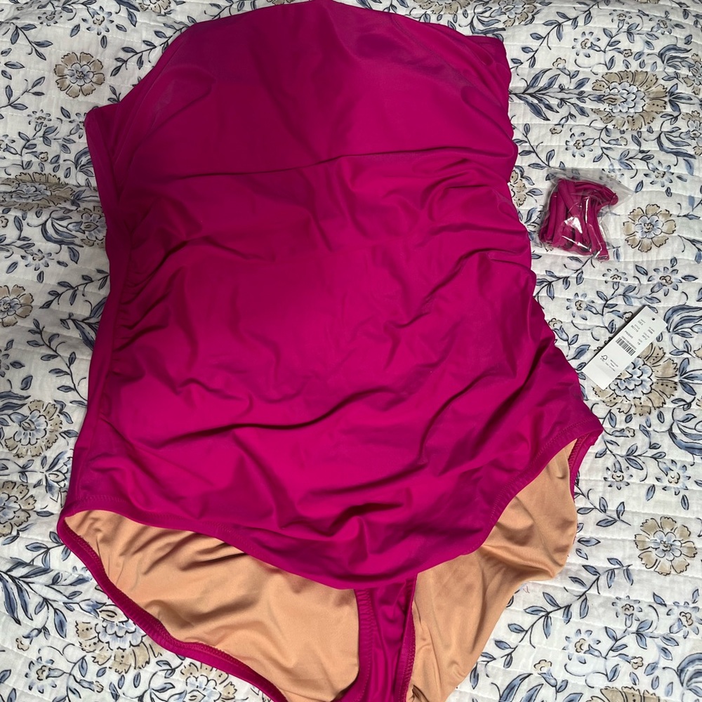 J crew hot pink bandeau bathing suit with straps